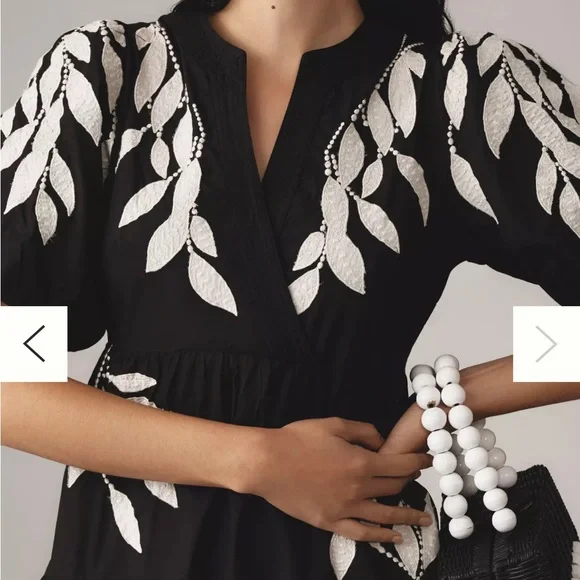 Anthropologie BLACK WHITE ShortSleeve Embroidery Appliqué LEAF Maxi Dress NWT
M - Picture 4 of 13